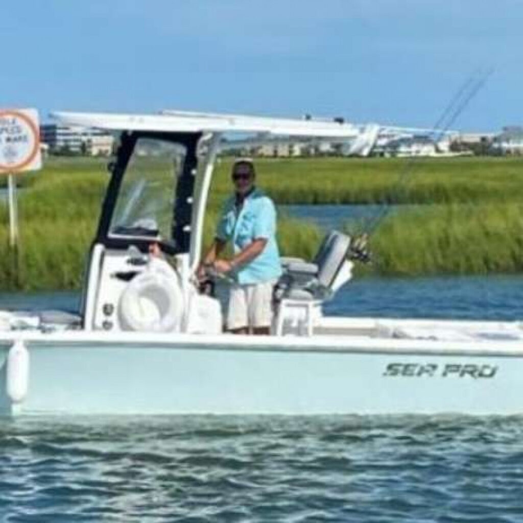 Captain Gary Maruszak aboard his fishing charter boat in Murrells Inlet South Carolina