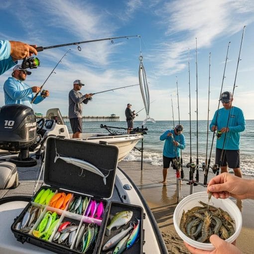 Anglers fishing at North Myrtle Beach with live and artificial baits