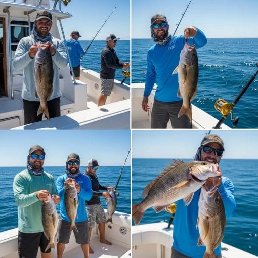 Group of anglers celebrating a catch on a fishing charter